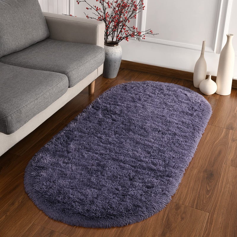 Softlife Fluffy Rugs for Bedroom, Shag Cute Area Rug for Girls/Boys and Kids Baby Room Home Decor, 2.6 x 5.3 Feet Oval Indoor Carpet for Nursery Dorm Living Room, Grey Purple - Image 2